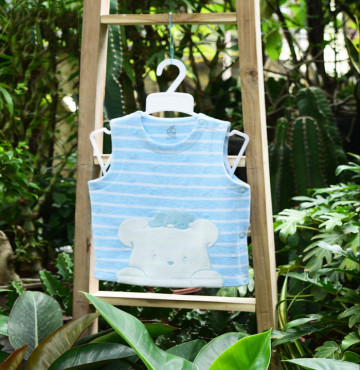 Áo gile sơ sinh organic in hình gấu La Pomme T005 (xanh)