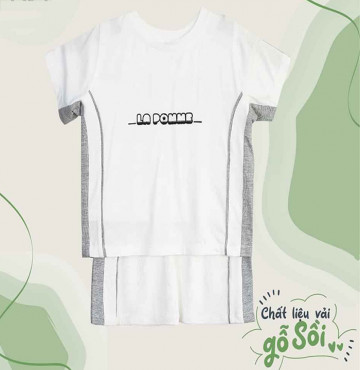 Bộ sơ sinh cộc tay Sporty trắng ghi La Pomme SS153