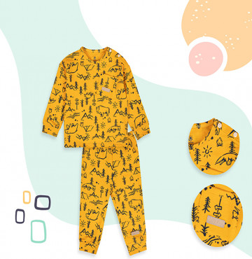 Bộ sơ sinh dài tay cài vai Uri&Finn UCB1029 (vàng print)