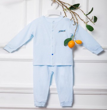 Bộ dài tay sơ sinh cúc giữa La Pomme SL055 (xanh pastel)