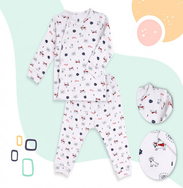 Bộ dài tay sơ sinh cúc lệch Uri&Finn UAB1024 (hình cún)