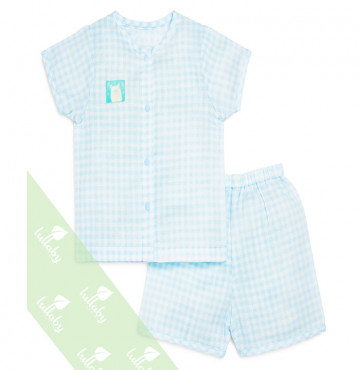 Bộ sơ sinh xô cộc Lullaby cúc giữa bé trai (xanh kẻ)