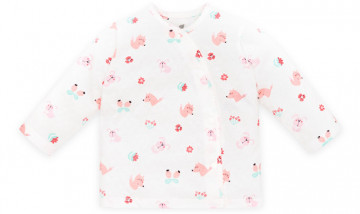 Áo sơ sinh cài lệch dài tay in hình cáo và thỏ Lullaby NH609P (trắng)