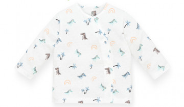 Áo sơ sinh cài lệch dài tay in hình khủng long Lullaby NH609P (trắng)