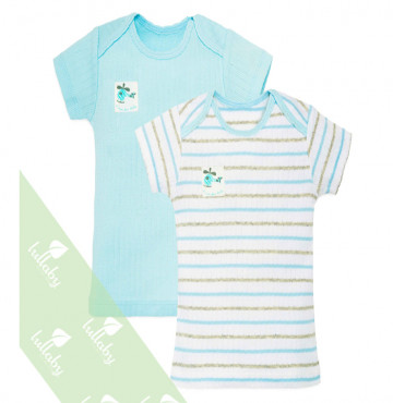 Áo sơ sinh cộc tay vai chồm Lullaby NH15-17 (xanh)