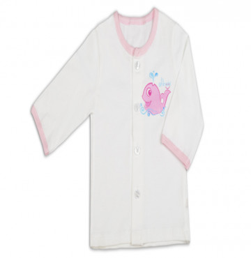 Áo sơ sinh dài tay cổ tròn Shinobi (trắng viền hồng)