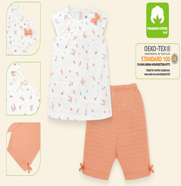 Bộ sơ sinh bé gái tay ngắn viền cổ Lullaby NH10B (trắng in hình)