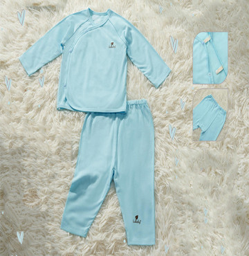 Bộ sơ sinh cài chéo Lullaby NH119B (Xanh)