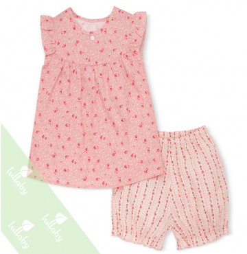 Bộ sơ sinh cộc tay bé gái chữ A in hoa Lullaby (hồng)