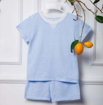 Bộ sơ sinh cộc tay La Pomme cổ đáp V trắng SS013 (xanh)