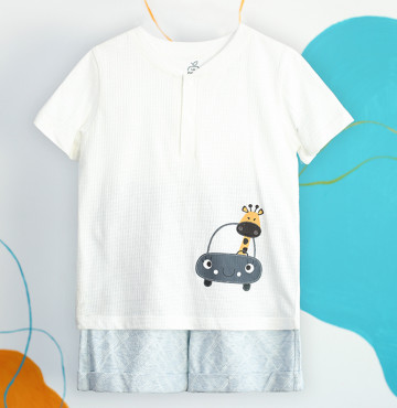 Bộ sơ sinh cộc tài xế Hươu nhỏ La Pomme SS148 (trắng xanh)