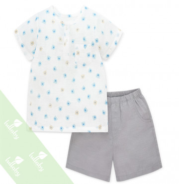 Bộ sơ sinh cộc tay bé trai bổ nẹp in hình gấu Lullaby (trắng)