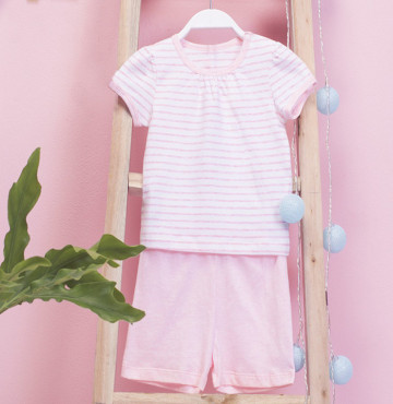 Bộ sơ sinh cộc tay bồng cài vai La Pomme SS050 (hồng)