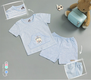 Bộ cộc tay sơ sinh cài vai kẻ nhỏ túi giữa Uala UR3135