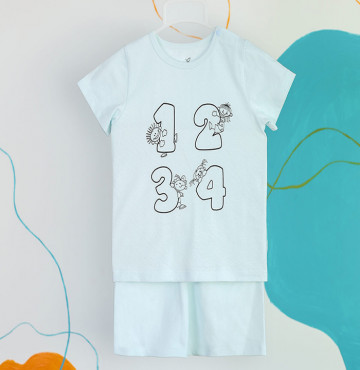 Bộ sơ sinh cộc tay số đếm vui nhộn La Pomme SS161 (xanh)