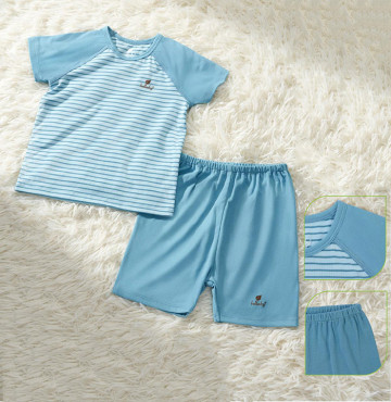 Bộ sơ sinh cộc tay kẻ bé trai raglan Lullaby NH104B (Xanh dương)