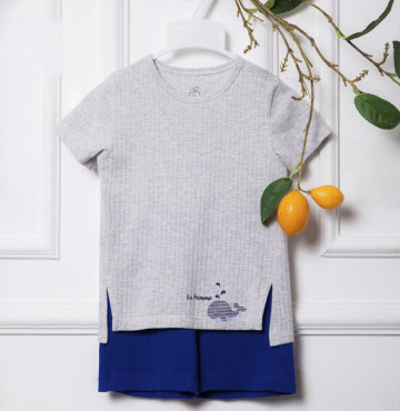 Bộ sơ sinh cộc tay La Pomme cá heo SS112 (ghi)