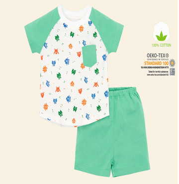 Bộ sơ sinh cộc tay Raglan Lullaby NH25-20 (trắng xanh)