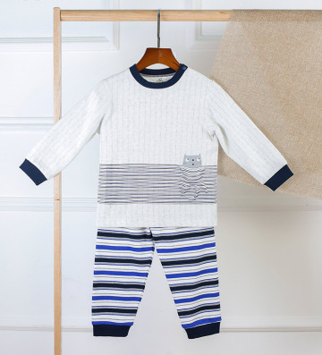 Bộ sơ sinh dài tay kẻ ngang Mèo con La Pomme SL104 (xanh)