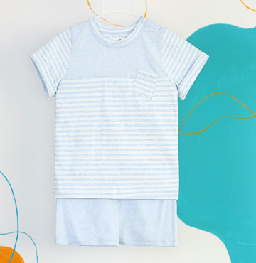 Bộ sơ sinh cộc tay ốp túi ngực La Pomme SS127 (xanh)