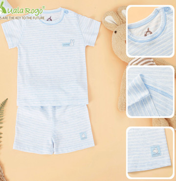 Bộ quần áo sơ sinh Uala cộc tay cúc vai kẻ nhỏ UR3152