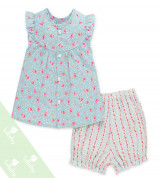 Bộ sơ sinh cộc tay bé gái cài giữa in hoa Lullaby NHT14-19 (xanh)