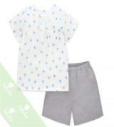 Bộ sơ sinh cộc tay bé trai bổ nẹp in hình gấu Lullaby (trắng)