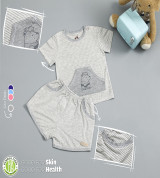 Bộ sơ sinh cộc tay Bamboo kẻ in túi Uala UR3495