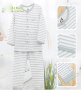 Bộ sơ sinh dài tay cúc giữa họa tiết kẻ Uala UR3125