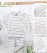 Bộ quần áo sơ sinh Uala cộc tay cài vai kẻ vân cá UR3160