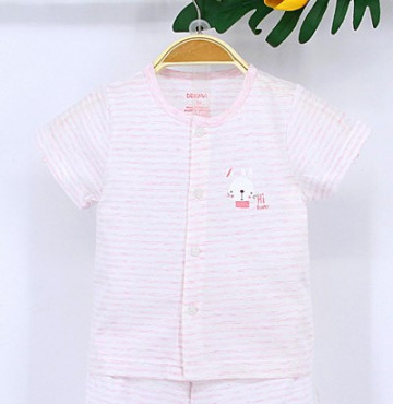 Áo sơ sinh tay ngắn cài giữa Dokma DA126 (kẻ hồng)