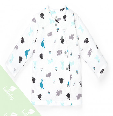 Áo sơ sinh cài lệch dài tay Lullaby NH58B (trắng in hình khủng long)