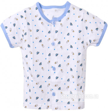 Áo sơ sinh cộc tay Miomio in hình (xanh)