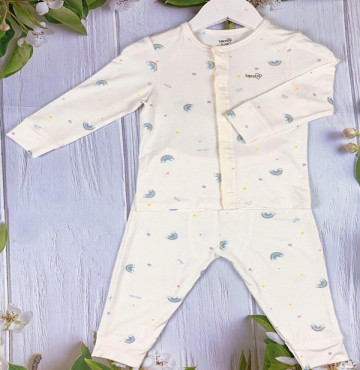 Bộ sơ sinh dài tay bamboo cúc giữa Bons99 (trắng)