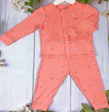 Bộ sơ sinh dài tay bamboo cúc giữa Bons99 (hồng, cam)