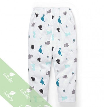 Quần dài sơ sinh đáp đũng Lullaby NH59B (trắng in khủng long)