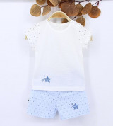 Bộ sơ sinh cộc tay cài vai Dokma DB241 (trắng xanh)