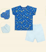 Bộ sơ sinh cộc bé trai cài giữa Lullaby NHT07B (xanh in khủng long)