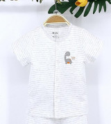 Áo sơ sinh tay ngắn cài giữa Dokma DA126 (kẻ ghi)