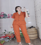 bán sỉ đồ bộ nữ quần dài cổ bẻ phối nút