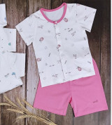 Bộ sơ sinh cộc tay cúc giữa in hình Bons99 (hồng)