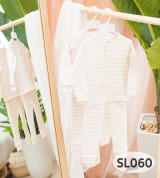 Bộ sơ sinh dài tay cúc bấm cổ trụ có bo tay La Pomme SL060 (be)