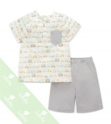 Bộ sơ sinh cộc tay bé trai bổ nẹp in ô tô Lullaby NHT10-19 (ghi)