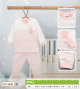 Bộ sơ sinh dài tay cài vai kẻ hình thỏ Uala UR3303