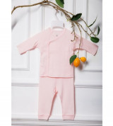 Bộ quần áo sơ sinh La Pomme dài tay cúc lệch kẻ sọc SL020 (hồng)