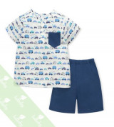 Bộ sơ sinh cộc tay bé trai bổ nẹp in ô tô Lullaby NHT10-19 (xanh)