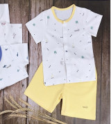 Bộ sơ sinh cộc tay cúc giữa in hình Bons99 (vàng)