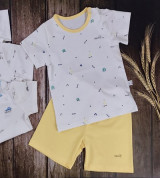 Bộ sơ sinh cộc tay cài vai in hình Bons99 (vàng)
