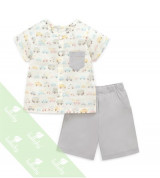 Bộ sơ sinh cộc tay bé trai cài giữa in ô tô Lullaby NHT11-19 (ghi)