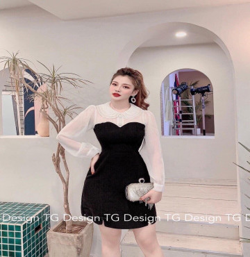 bỏ buôn đầm xoè cotton thái tay phối voan bâu sen